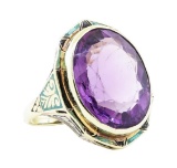 17.32 ctw Amethyst and Multi-Colored Enamel Ring - 14KT Yellow Gold
