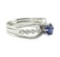 1.64 ctw Round Brilliant Blue Sapphire And Diamond Ring - 18KT White Gold