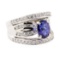 3.61 ctw Blue Sapphire And Diamond Ring - 18KT White Gold