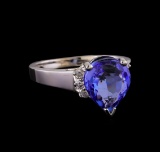 3.86 ctw Tanzanite and Diamond Ring - 14KT White Gold