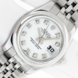 Rolex Ladies Stainless Steel White Diamond Quickset Datejust Wristwatch With Rol