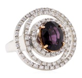 4.92 ctw Oval Mixed Lavender Spinel And Round Brilliant Cut Diamond Ring - 18KT