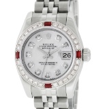 Rolex New Style Ladies 26 Mother Of Pearl Diamond And Ruby Datejust Oyster Perpe