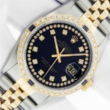 Rolex Mens 2 Tone Black String Diamond & Sapphire 36MM Datejust Wristwatch