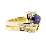 1.47 ctw Blue Sapphire And Diamond Ring And Band - 14KT Yellow Gold