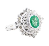 2.84 ctw Emerald And Diamond Double Halo Ring - 14KT White Gold