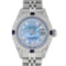 Rolex Ladies Stainless Steel Quickset Blue MOP Diamond Lugs Datejust Wristwatch