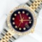 Rolex Mens 2 Tone Red Vignette Pyramid Diamond 36MM Oyster Perpetual Datejust Wi