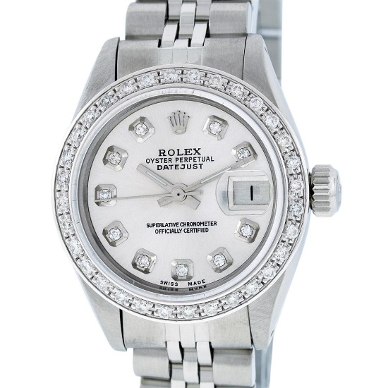 Rolex Ladies Stainless Steel Silver Diamond 26MM Oyster Perpetual Datejust