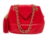Chanel Red Leather Vintage Tassel Crossbody Bag