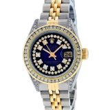 Rolex Ladies 2 Tone Blue Vignette String Diamond Channel Set Datejust Wriswatch