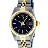 Rolex Ladies 2 Tone Black Tapestry Fluted Bezel Datejust Wristwatch