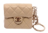 Chanel Beige Leather CC Mademoiselle Mini Flap Charm Key Ring