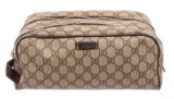 Gucci GG Beige Supreme Leather Toiletry Pouch Cosmetic Bag