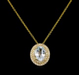 2.10 ctw Aquamarine and Diamond Pendant - 14KT Yellow Gold