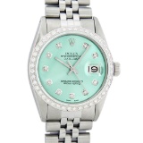 Rolex Mens Stainless Steel Blue Diamond 36MM Oyster Perpetual Datejust Wristwatc