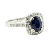 1.68 ctw Oval Brilliant Blue Sapphire And Diamond Ring - 14KT White Gold