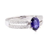 0.88 ctw Sapphire and Diamond Ring - 18KT White Gold