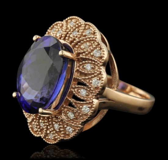 14KT Rose Gold 11.28 ctw Tanzanite and Diamond Ring