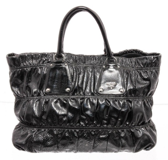 Prada Black Leather Gaufre Shoulder Bag