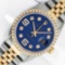 Rolex Mens 2 Tone Blue Diamond 36MM Datejust Wristwatch With Rolex Box