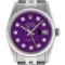 Rolex Mens Stainless Steel Purple Diamond 36MM Datejust Oyster Perpetual Wristwa