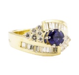 2.06 ctw Blue Sapphire And Diamond Ring - 14KT Yellow Gold