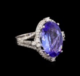 10.18 ctw Tanzanite and Diamond Ring - 14KT White Gold