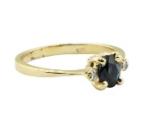 0.69 ctw Blue Sapphire and Diamond Ring - 14KT Yellow Gold