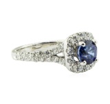 2.47 ctw Round Brilliant Blue Sapphire And Diamond Ring - 14KT White Gold