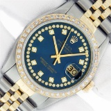Rolex Mens 2 Tone Blue String VS Diamond Datejust Wristwatch Oyster Perpetual Wi
