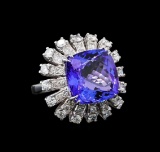 GIA Cert 11.86 ctw Tanzanite and Diamond Ring - 14KT White Gold