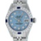 Rolex Ladies Stainless Steel Blue Stamp Diamond & Ruby Datejust Wristwatch