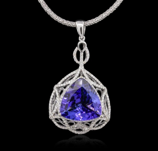 14KT White Gold 11.31 ctw GIA Certified Tanzanite and Diamond Pendant With Chain