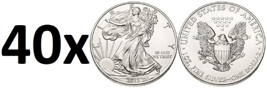 (40 COUNT) 2013 American Silver Eagle .999 Fine Silver Dollar Coins