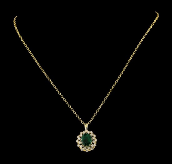 4.30 ctw Emerald and Diamond Pendant With Chain - 14KT Yellow Gold