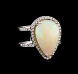 9.70 ctw Opal and Diamond Ring - 14KT White Gold