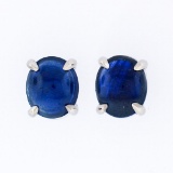 New 14K Gold 1.64 ctw Claw Prong Oval Cabochon Royal Blue Sapphire Stud Earrings