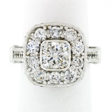 14k Gold 2.93 ctw GIA Cushion Brilliant Diamond & Halo Milgrain Engagement Ring