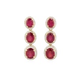 15.25 ctw Ruby and Diamond Earrings - 14KT Yellow Gold