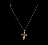 0.18 ctw Diamond Cross Pendant With Chain - 14KT Rose Gold