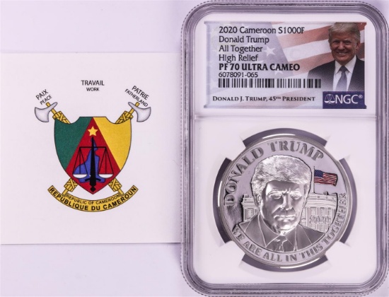 2020 Cameroon S1000F Donald Trump All Together High Relief PF 70 Ultra Cameo 1oz