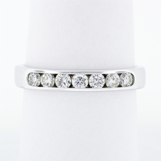 Classic 14k White Gold 0.50 ctw Channel Set 7 Round Diamond Wedding Band Ring