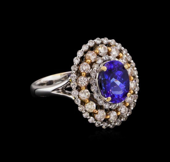 14KT Two-Tone Gold 1.73 ctw Tanzanite and Diamond Ring