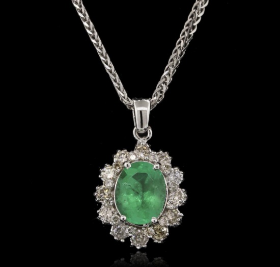 2.52 ctw Emerald and Diamond Pendant With Chain - 14KT White Gold