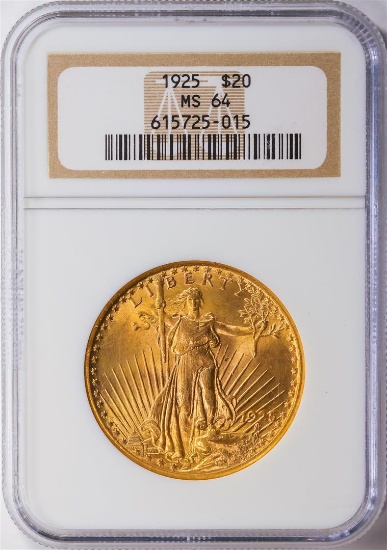 1925 $20 Saint Gaudens Double Eagle Gold Coin NGC MS64