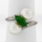 Vintage 14k White Gold 8.35mm Round Pearl Marquise Cut Jade Bypass Ring