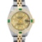 Rolex Ladies 2 Tone 18K Quickset Sapphire Champagne Diamond & Emerald Datejust W