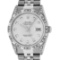 Rolex Mens Stainless Steel Diamond Lugs & Pyramid Bezel Datejust Wristwatch