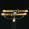 Victorian 14k Gold Opal, Seed Pearl, & Natural Pearl Dangle Dual Bar Brooch